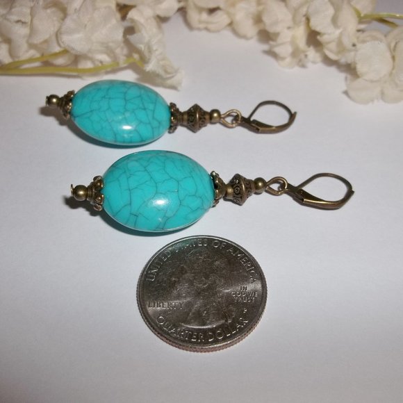 Turquoise Blue and Bronze Statement Earrings 5484 - Picture 5 of 7